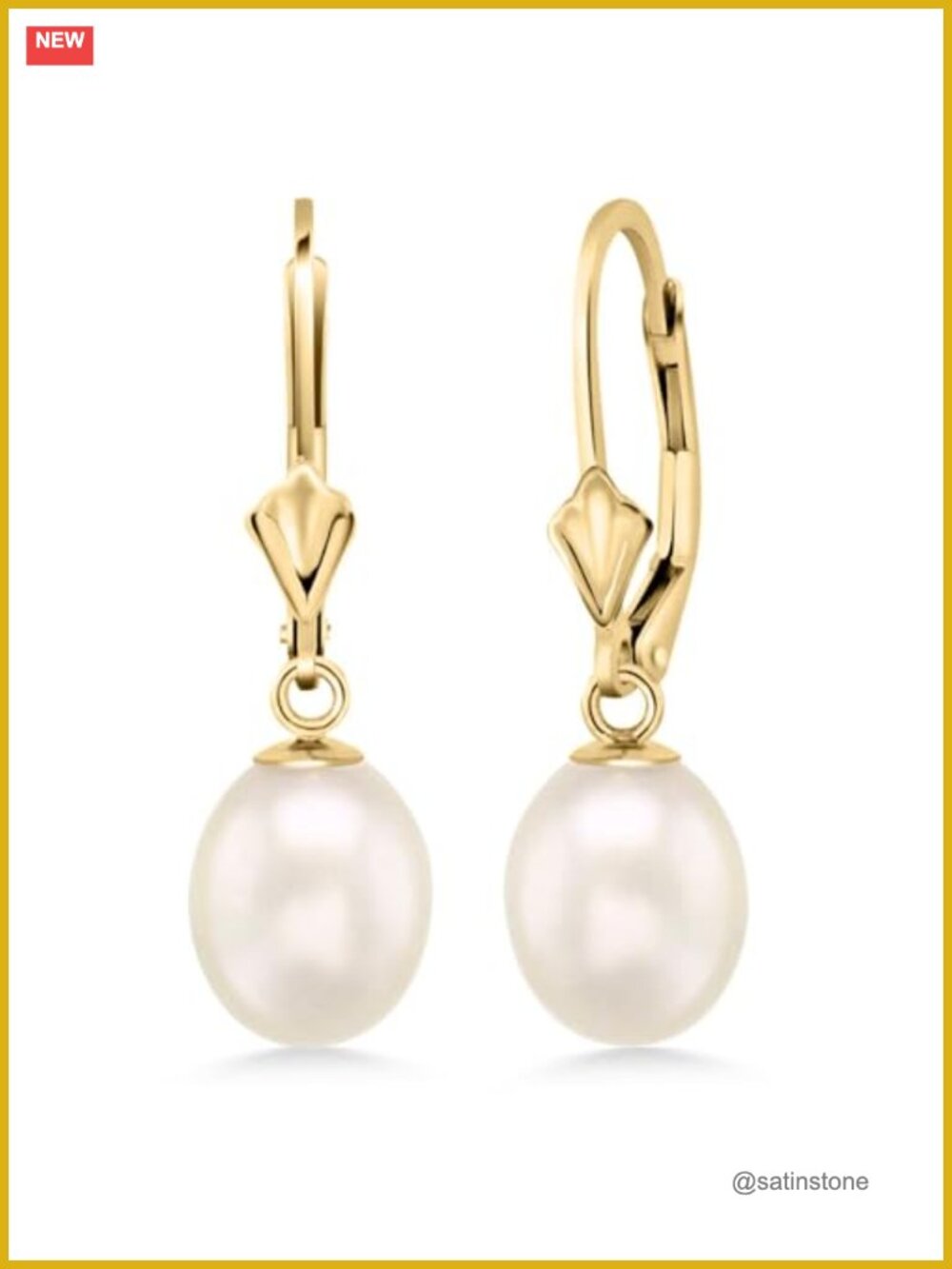 Cultured Freshwater Pearl Dangle Earrings 14K Yellow Gold Lever Back